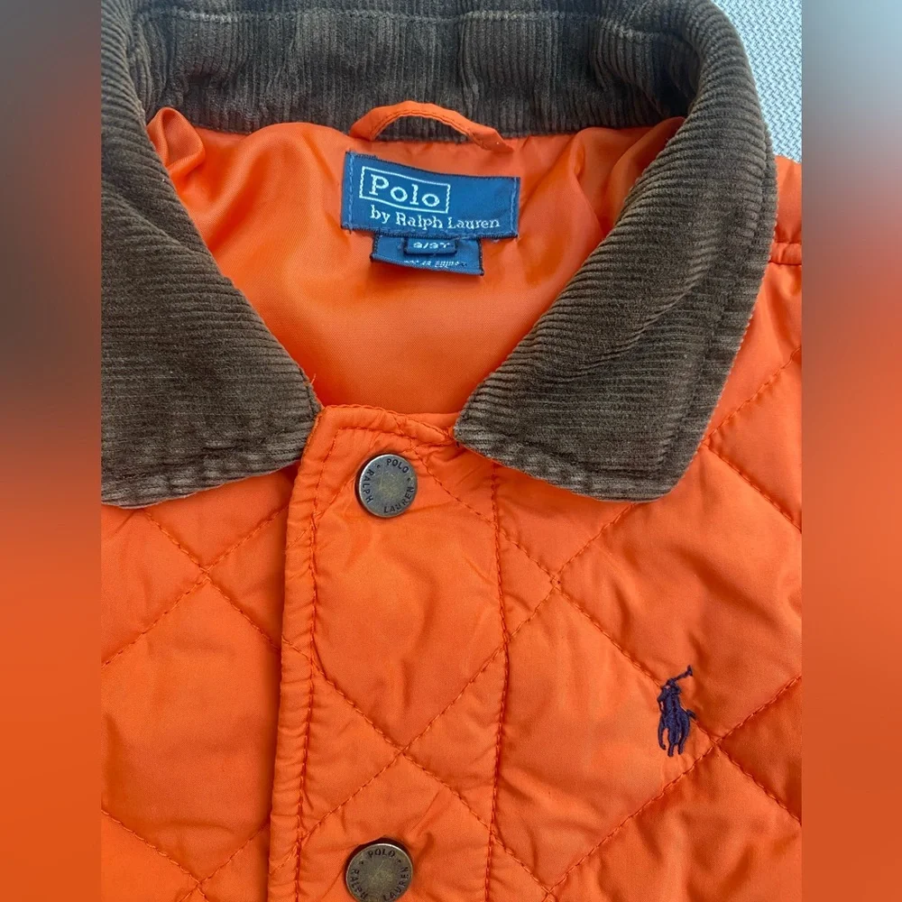 Polo by Ralph Lauren quilted Orange  Brown Jacket Size 3T Classic Quite Luxury